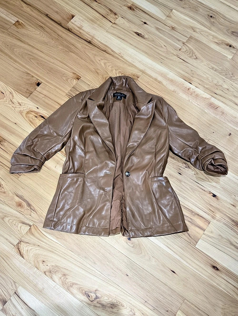 Rachel Zoe Faux-Leather Blazer Jacket Brown S